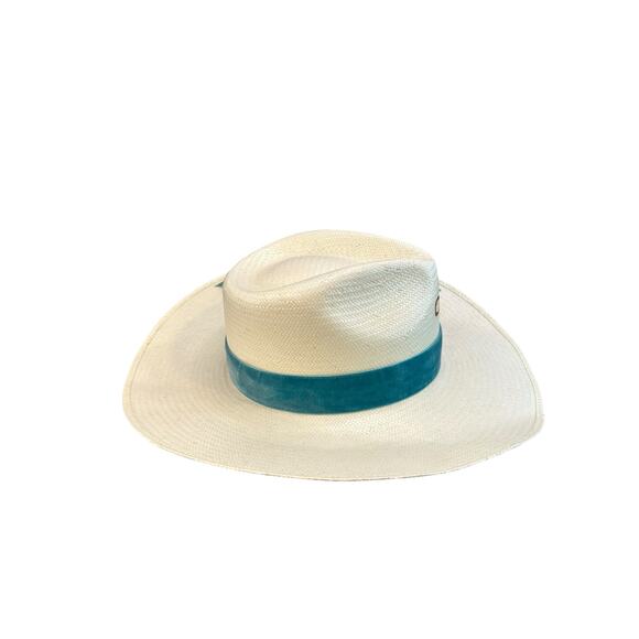 Charlie 1 Horse Women's Old Apache straw fashion hat turquois velvet band Size 7 - Picture 4 of 6